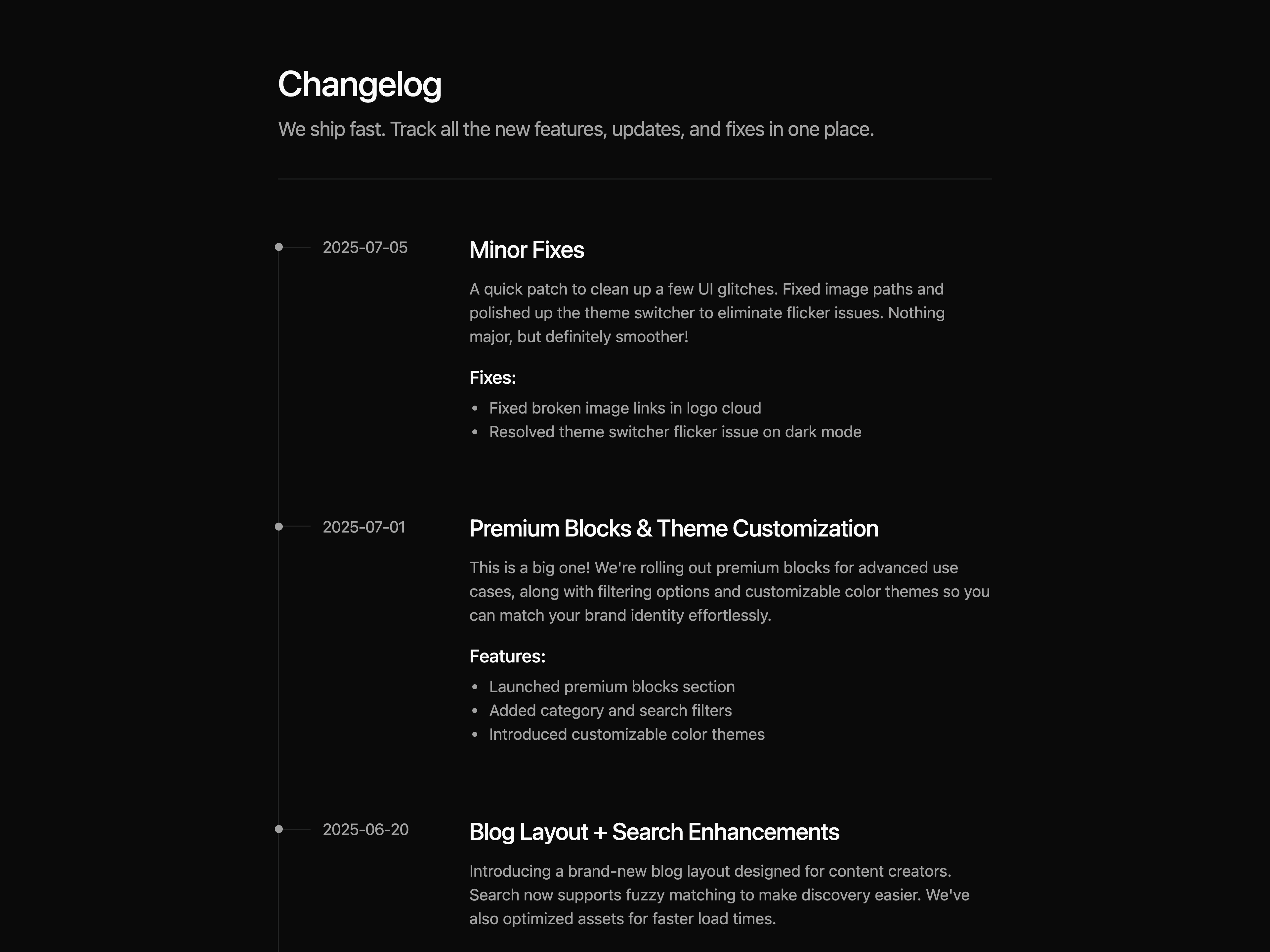 Changelog Timeline