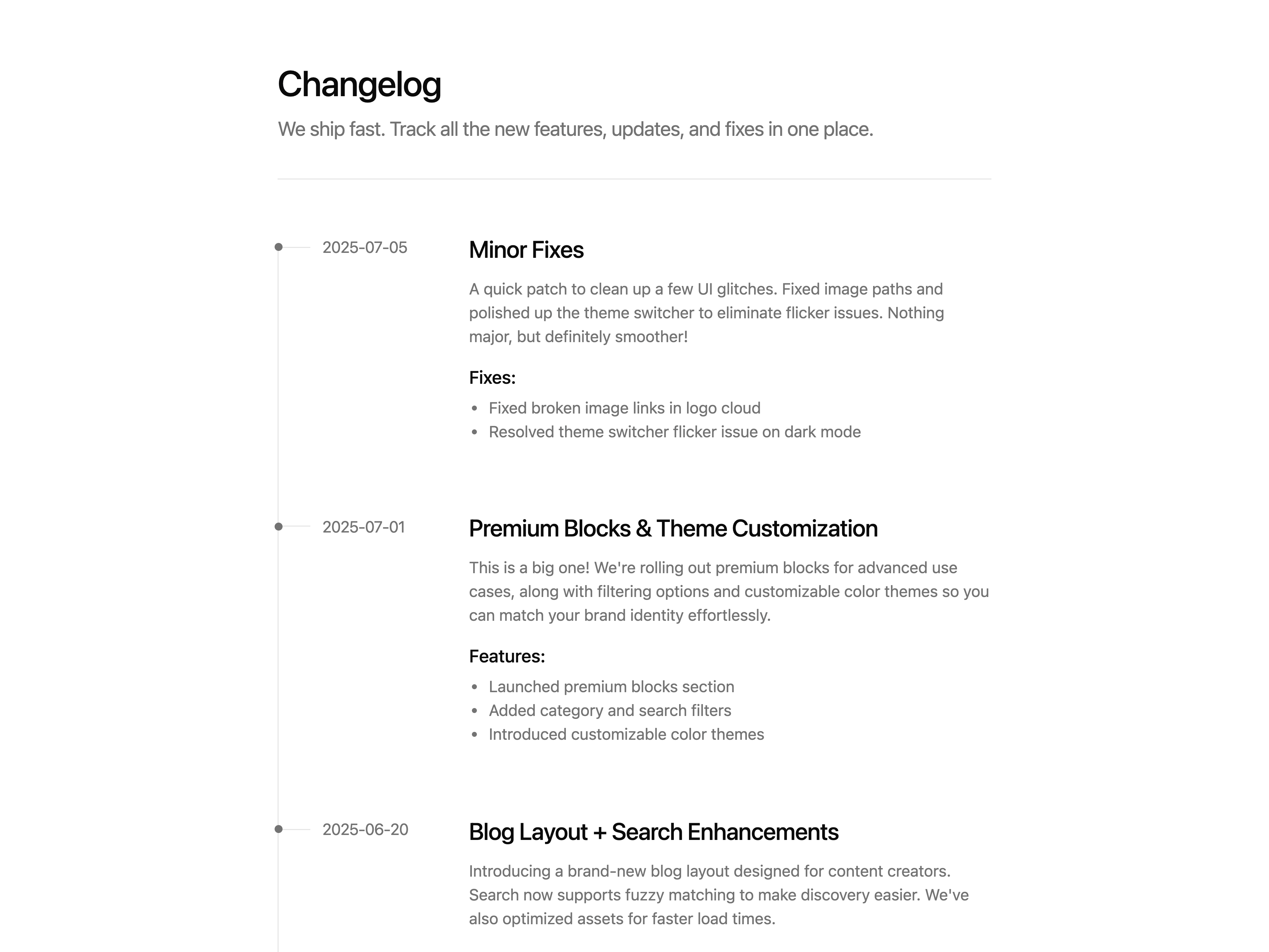 Changelog Timeline