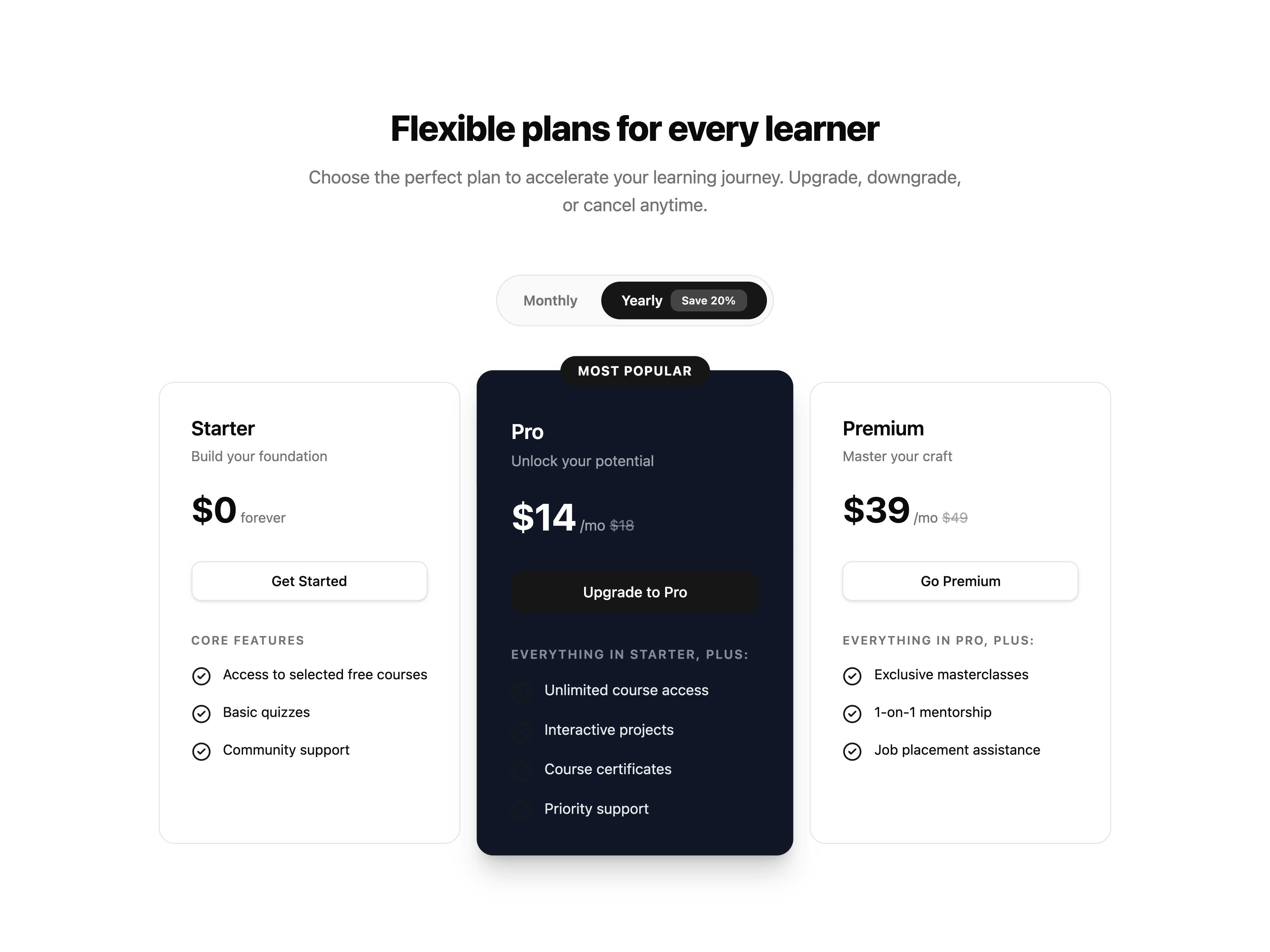 Pricing Plans with Billing Toggle