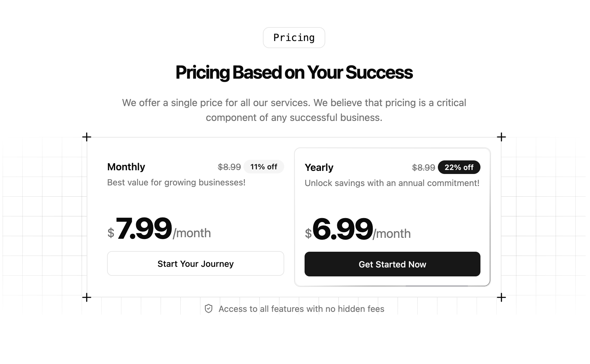 Single Pricing Card