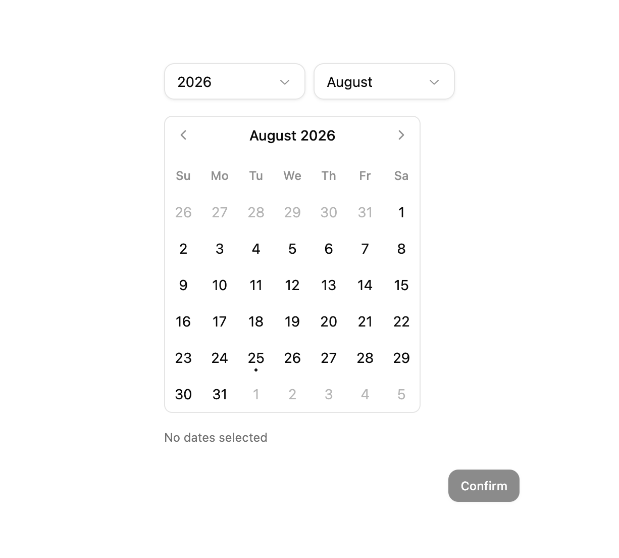 Dropdown Multi Calendar