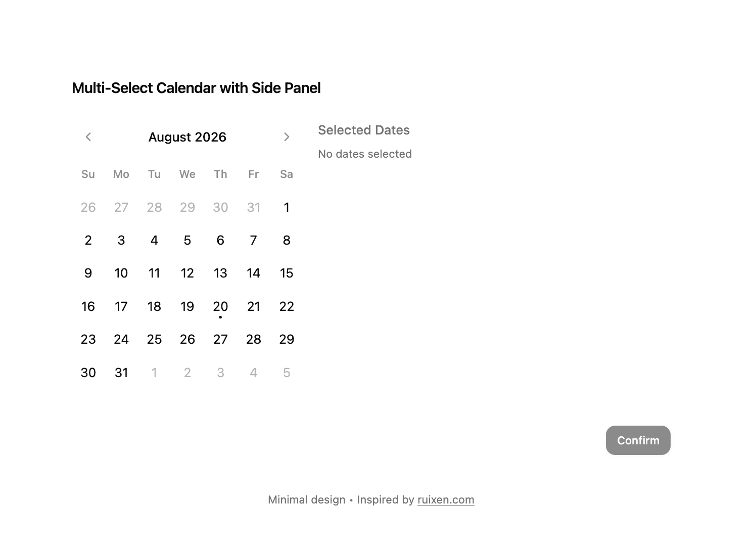 Side Panel Multi Calendar