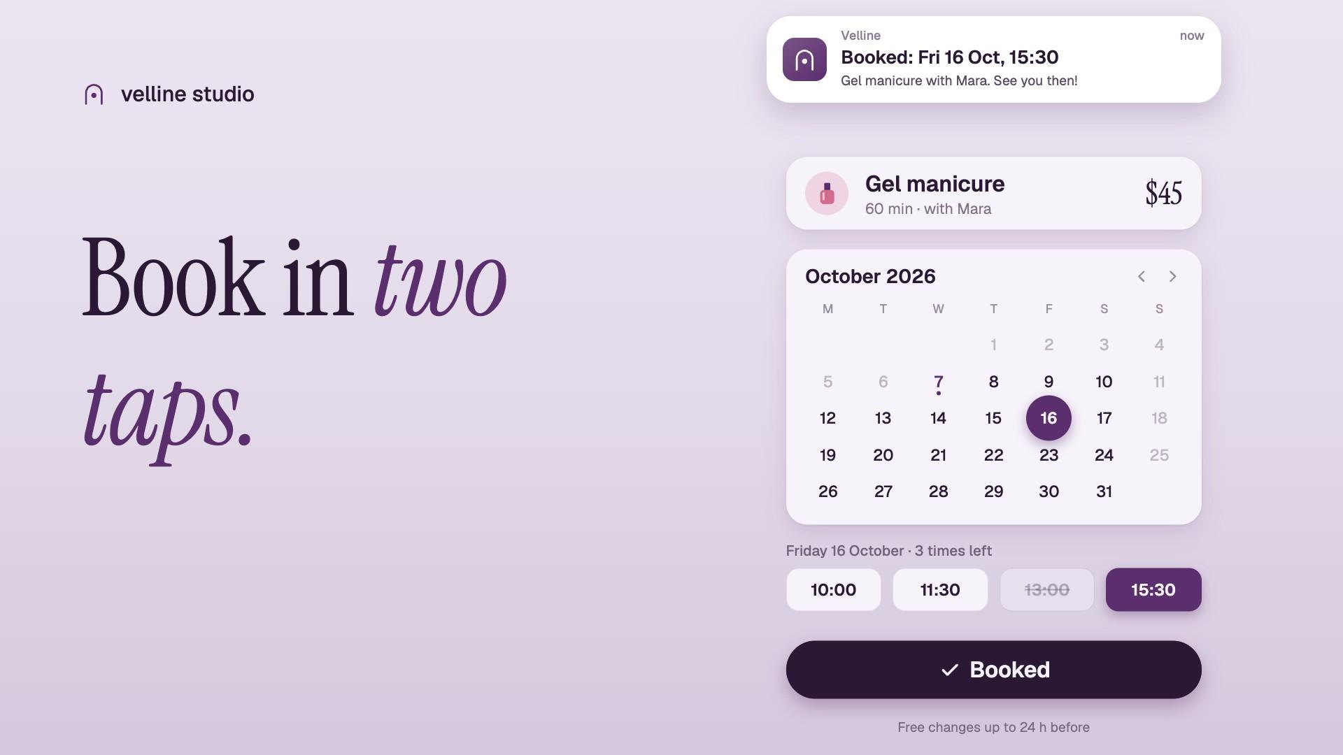 Two Tap Booking preview