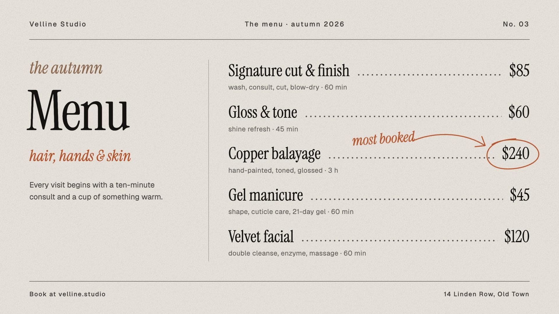 Editorial Price Menu preview