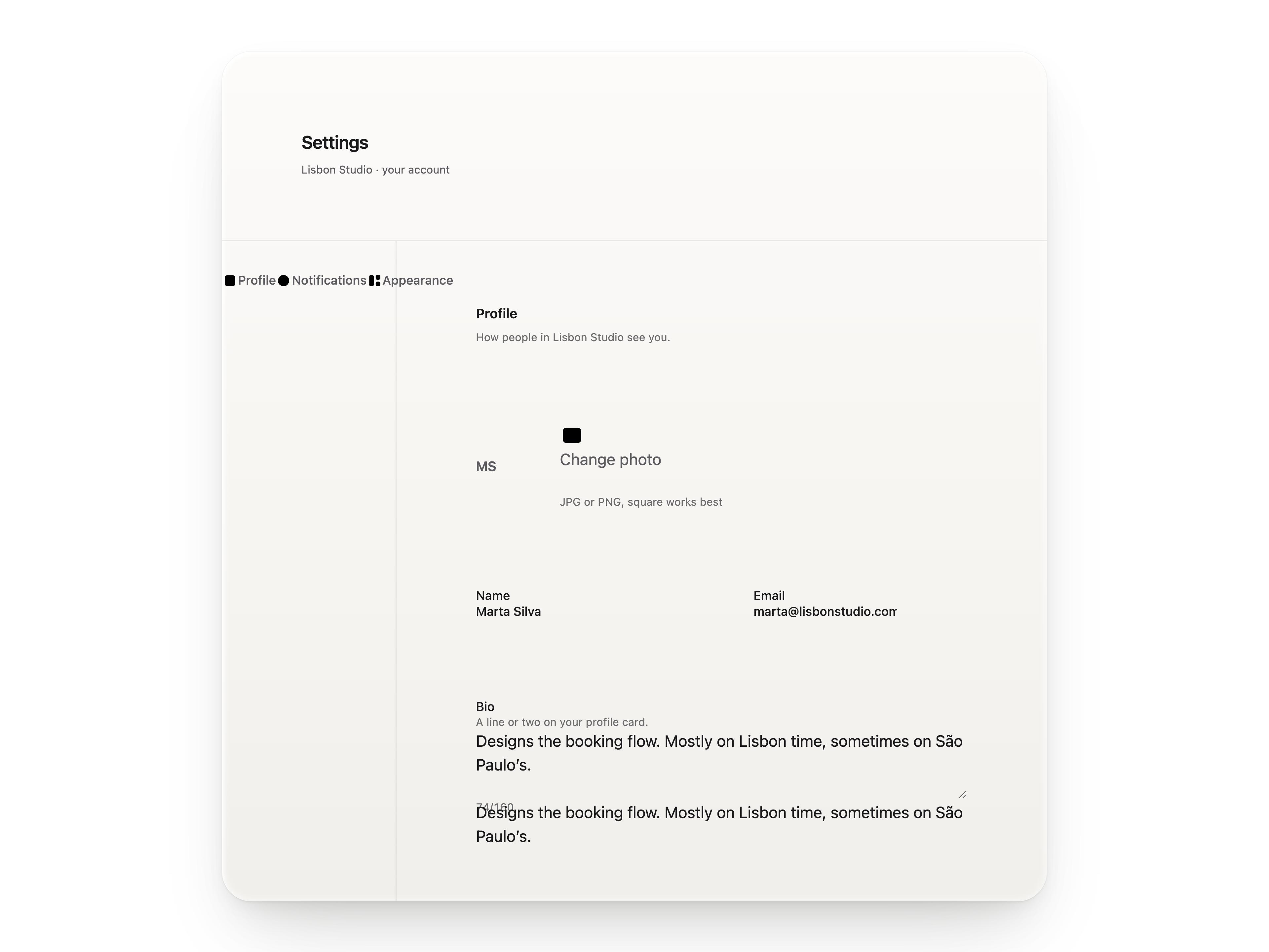 Settings Panel Block