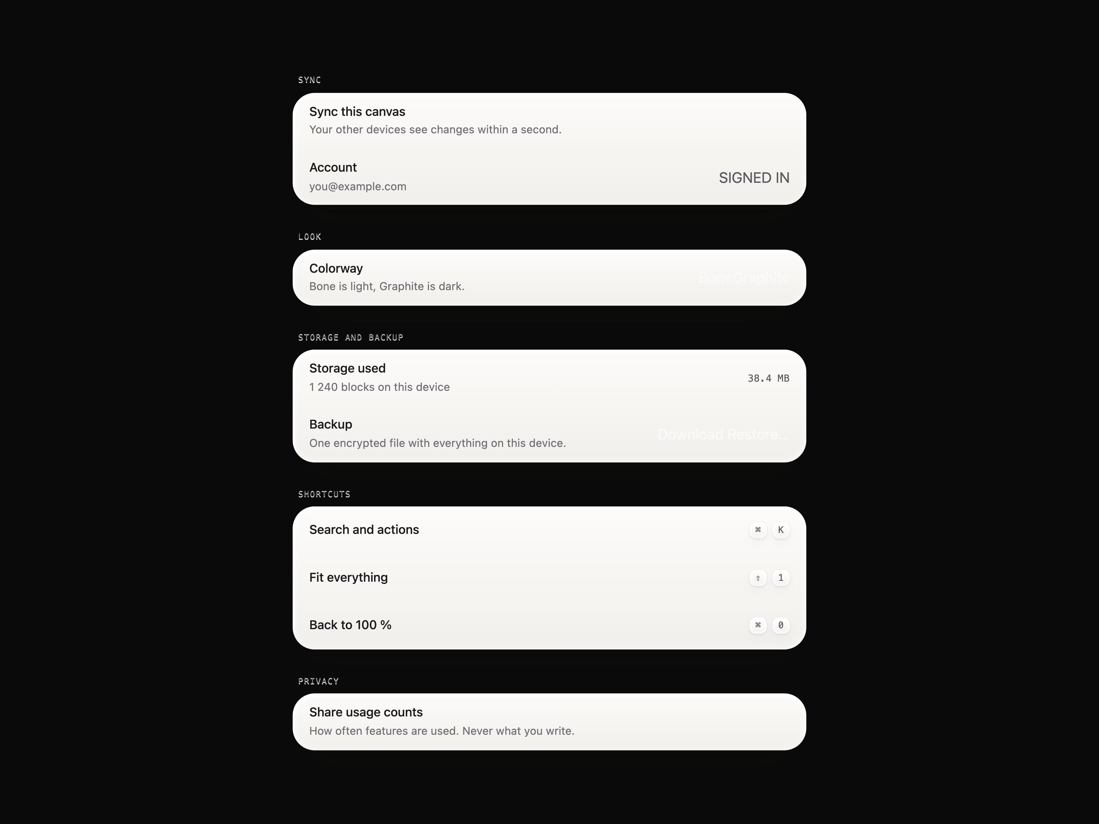 Settings List