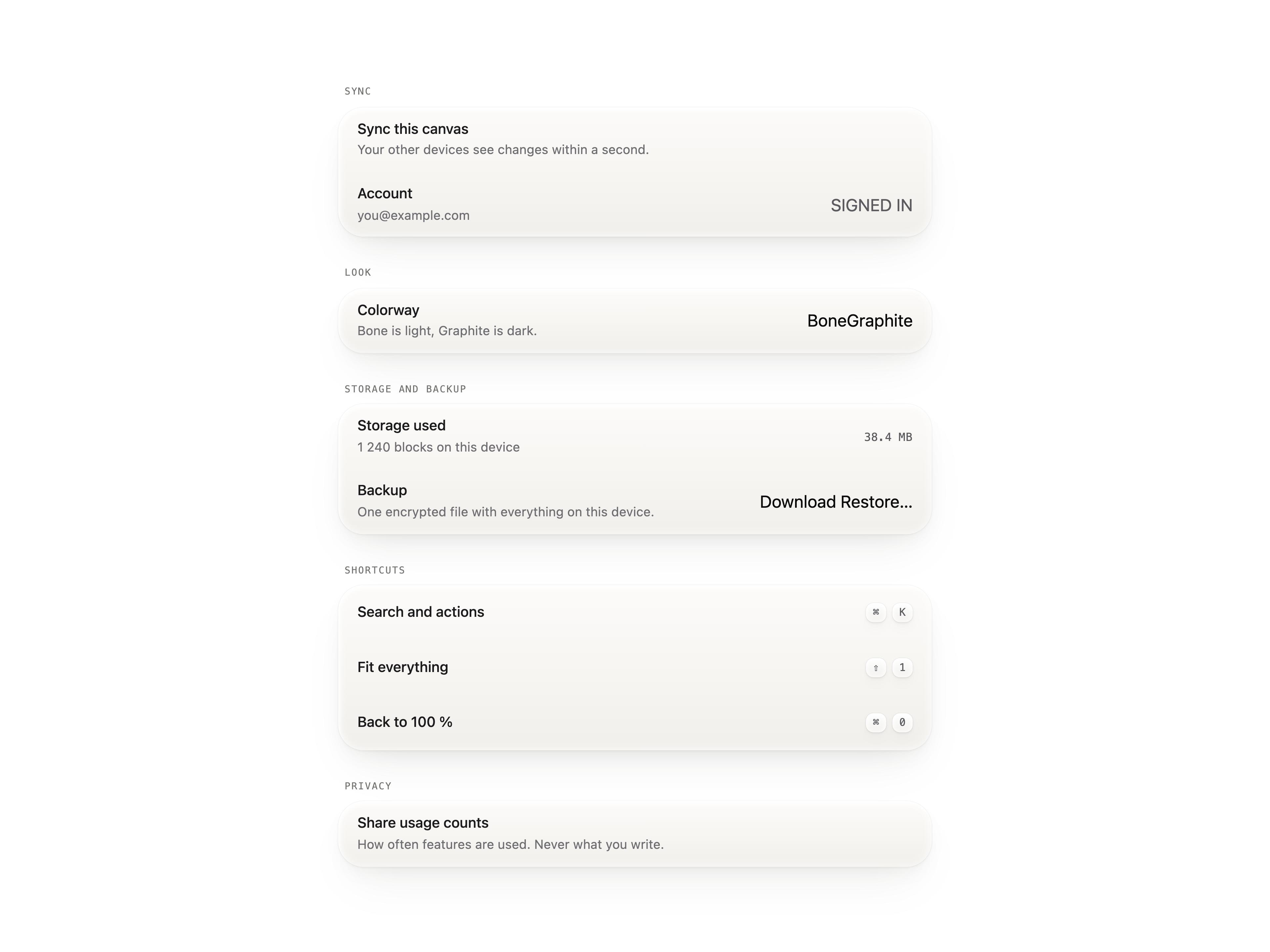 Settings List