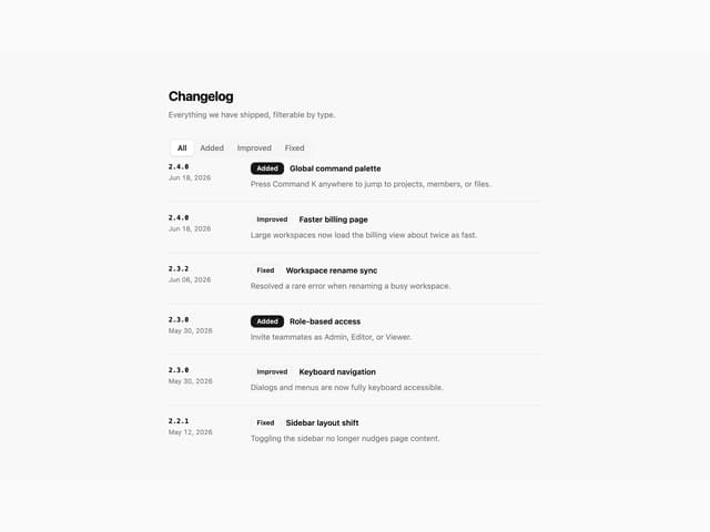 Tabbed Changelog — Tabs component for React & Tailwind by 7ovr