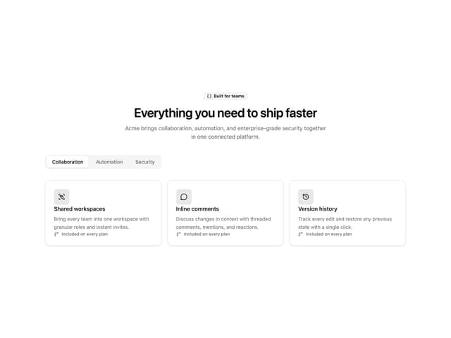 Tabbed Feature Categories — SaaS component for React & Tailwind by 7ovr