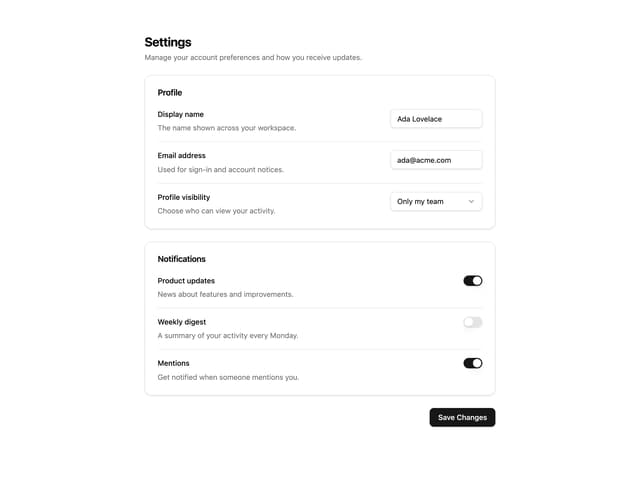 Profile And Notification Cards — Profile component for React & Tailwind by Oliver