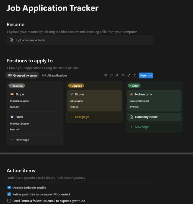 Job Application Tracker Notion style