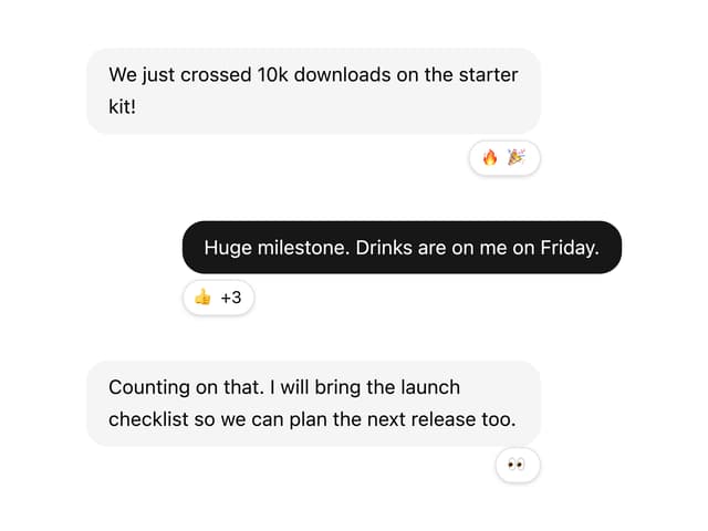 Chat Bubble Reactions — Chat component for React & Tailwind by Bundui.io