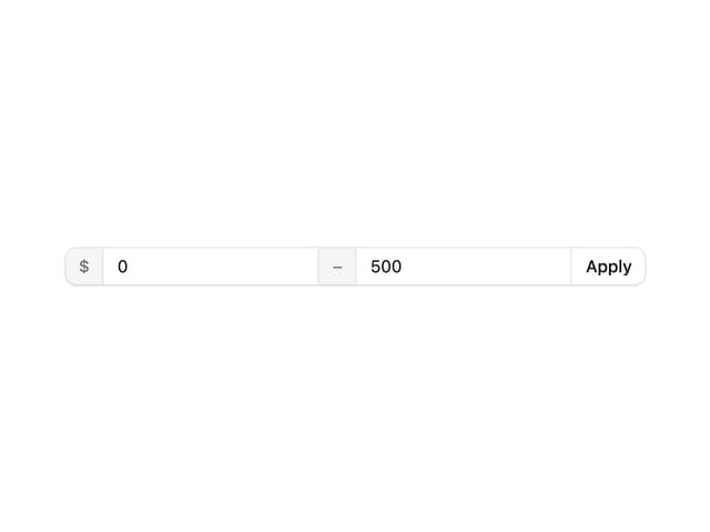 Price Range Input Group — Input Group component for React & Tailwind by Cnippet