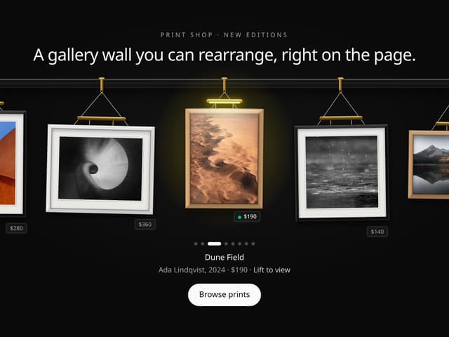 Picture Rail Image Gallery – Art Print Shop Hero Section — React component for Tailwind & Next.js by DHxWhy