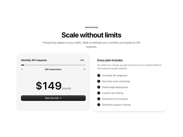 Volume Pricing Card — SaaS component for React & Tailwind by Diar Muradi