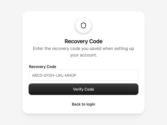 Recovery Code — Recovery Code component for React & Tailwind by Diar Muradi
