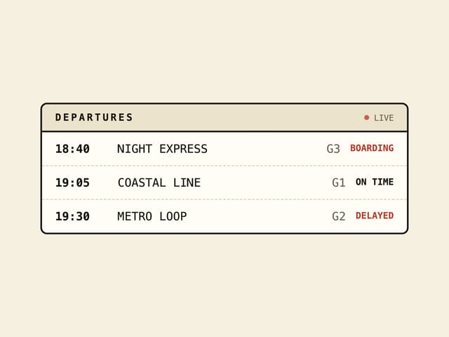 Train Departure Board — Table component for React & Tailwind by f0rextasy