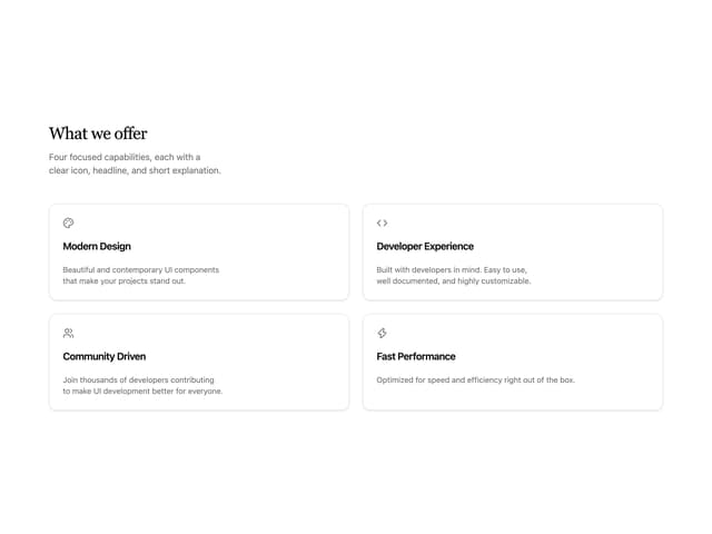 Icon Feature Grid — Card Grid component for React & Tailwind by felipemenezes098