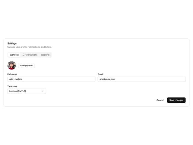 Settings Tabbed Sections — Tabs component for React & Tailwind by felipemenezes098