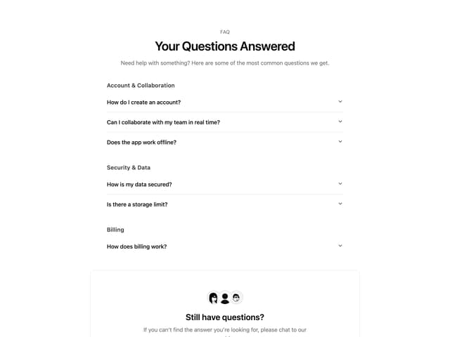 Categorized FAQ Section — FAQ component for React & Tailwind by hexui-sh
