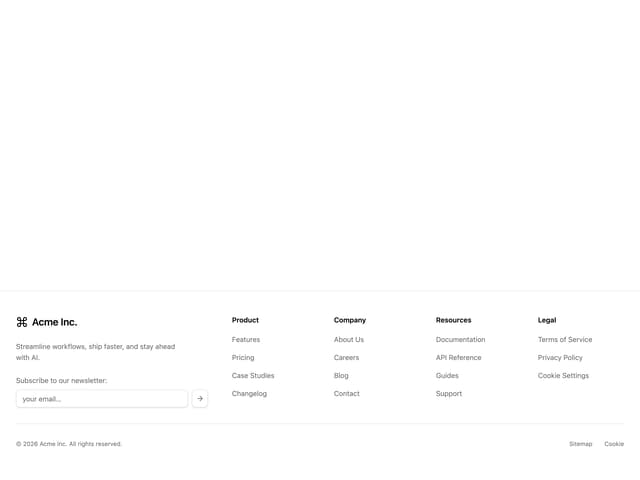 Subscription Footer — Footer component for React & Tailwind by hexui-sh