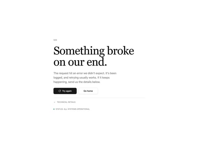 Error 500 Page — 404 Page component for React & Tailwind by hirael