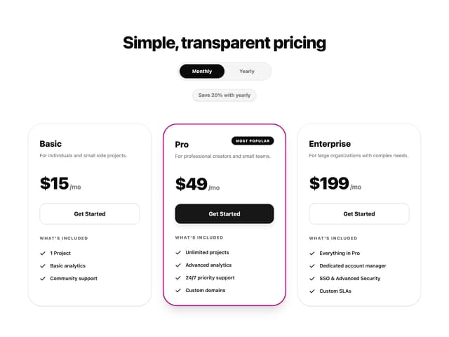 Glowing Pricing Tiers — Gradient component for React & Tailwind by Waqar H. Syed