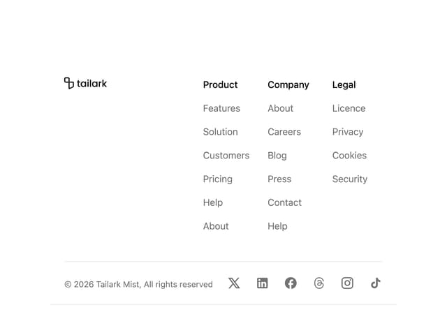 Footer Two — Footer component for React & Tailwind by Méschac Irung