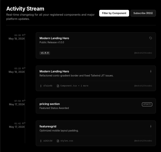 Developer Changelog Timeline