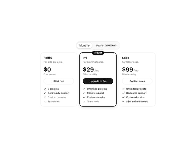 Pricing Table — SaaS component for React & Tailwind by Mark Yo