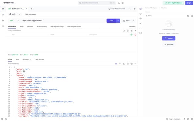 Hoppscotch: API workspace