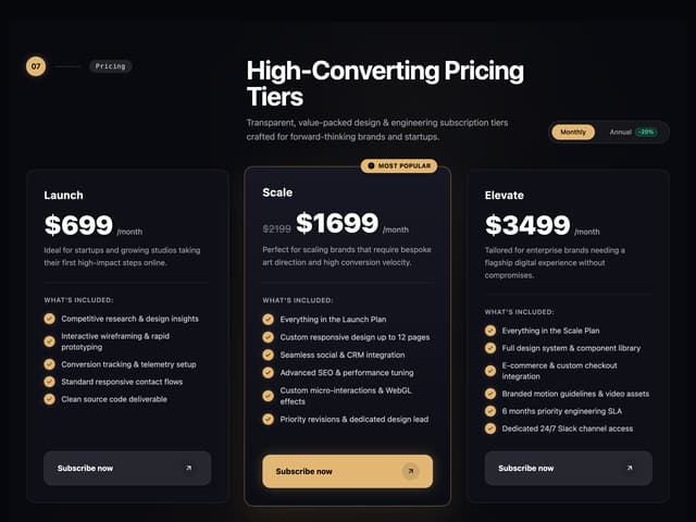 Studiova Luxury Pricing Table — UI component for React & Tailwind by Shaswat Raj
