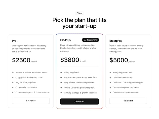 Scalable Pricing Table — SaaS component for React & Tailwind by ShadcnSpace