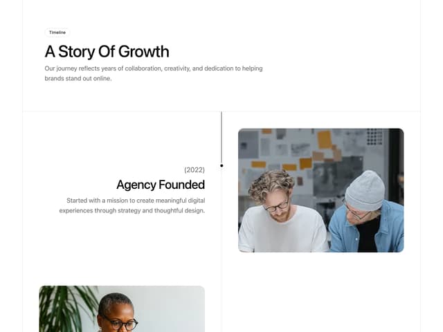 Growth Story Timeline — Milestone component for React & Tailwind by ShadcnSpace
