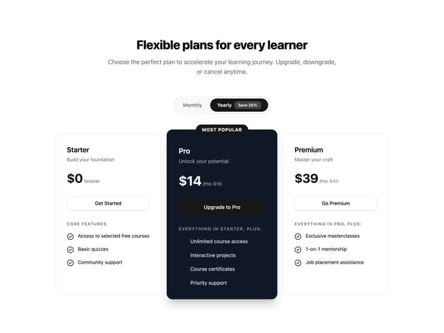 Pricing Plans with Billing Toggle — Pricing Section component for React & Tailwind by uiable