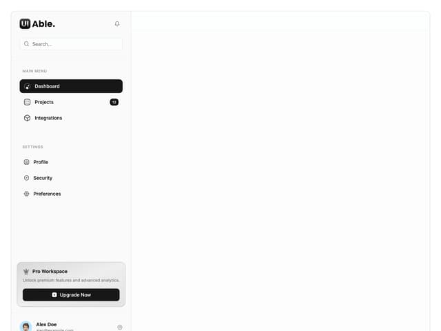 Sidebar with Search and Profile — App Shell component for React & Tailwind by uiable