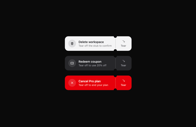 Kokonut UI Tear Button — React component for Tailwind & Next.js by Kokonut UI