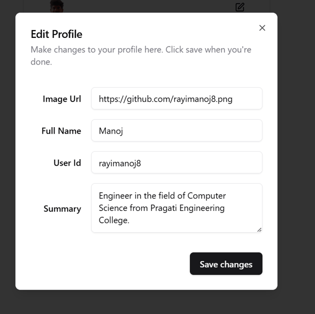 Edit Profile Dialouge