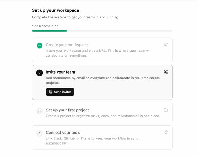 Onboarding Workspace Setup — Checklist component for React & Tailwind by Ephraim Duncan