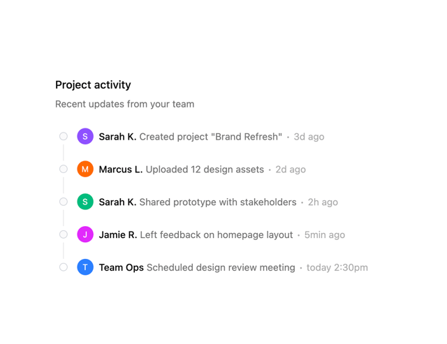 Onboarding Activity Feed — timeline ui component component for React & Tailwind by Ephraim Duncan