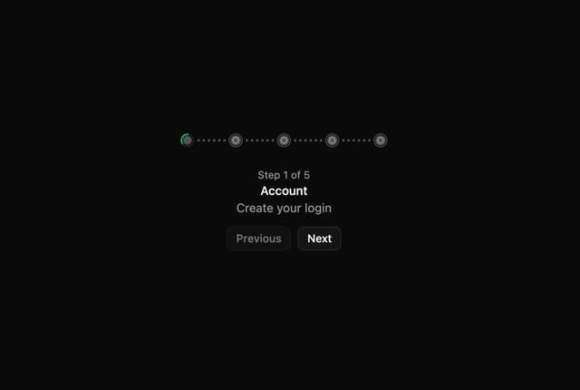 ReUI stepper - Stepper with dotted progress — React component for Tailwind & Next.js by Sean Hello