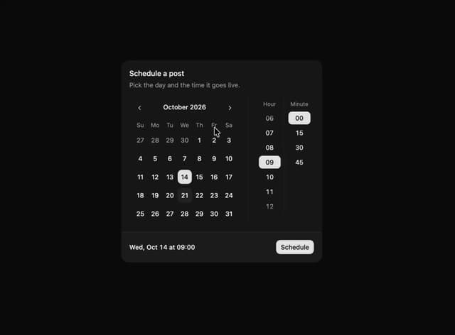 ReUI time picker - Date and time — Input component for React & Tailwind by Sean Hello