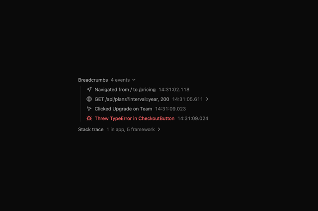 ReUI trace - Error breadcrumbs — React component for Tailwind & Next.js by Sean Hello