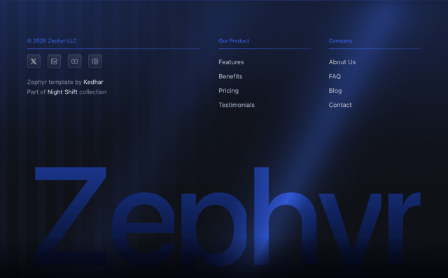 Light Beam Footer with Giant Wordmark — React component for Tailwind & Next.js by Kedhareswer Naidu