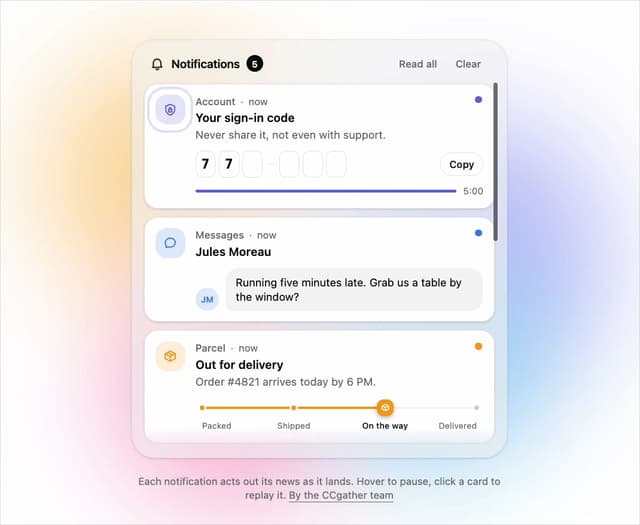 Live Notification Feed — Notification Center component for React & Tailwind by DHxWhy