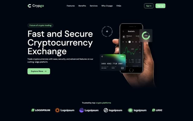 Crypgo - Shadcn UI Crypto Landing Page Template - verified React & Next.js website template