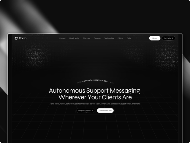 Parlo Autonomous Messaging Agent - React & Next.js website template by Monolyth Dev