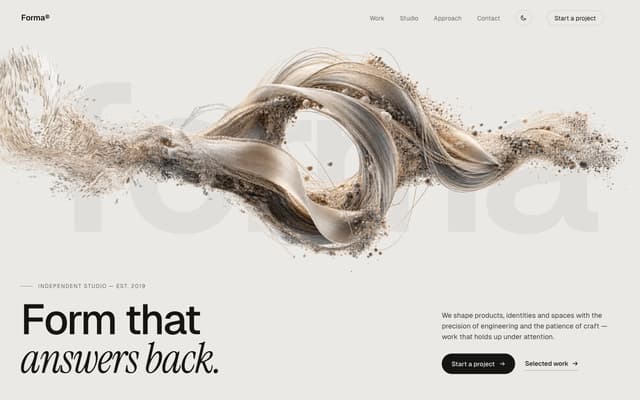 Forma - Liquid Particle Studio Template - React & Next.js website template by Guglielmo Giannattasio