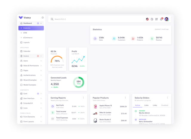 Vuexy Vue Admin - React & Next.js website template by Clevision