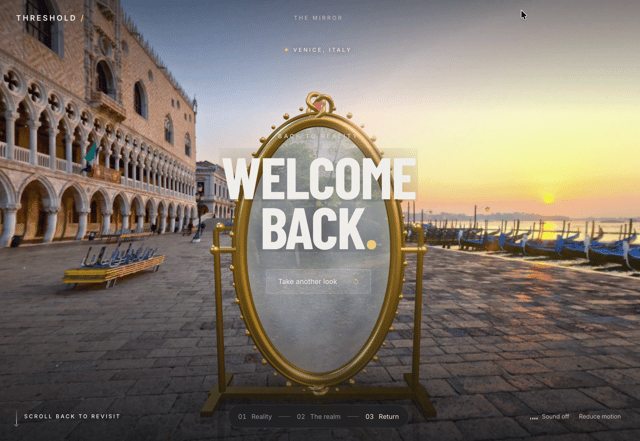 Threshold: The Mirror - Immersive Scroll Portal - free React & Next.js website template by Neebarp